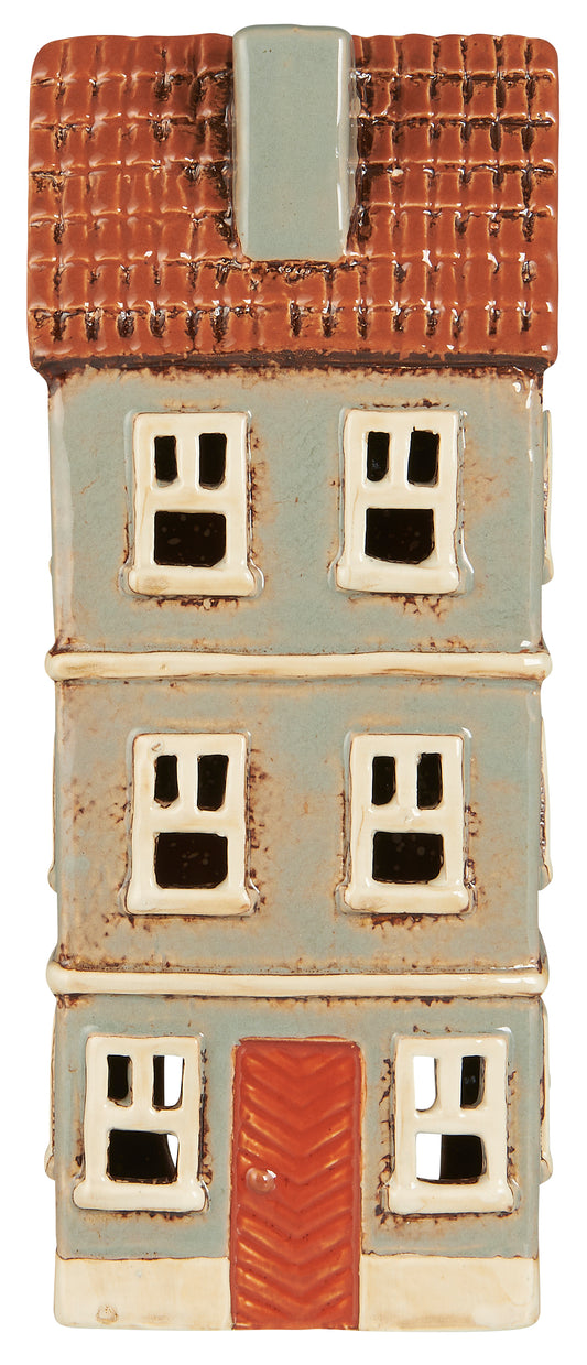 Haus für Teelicht My home Town grau/beige mit rostfarbener Tür