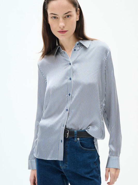 Seidenbluse Leonora IW marine/cremeweiß gestreift