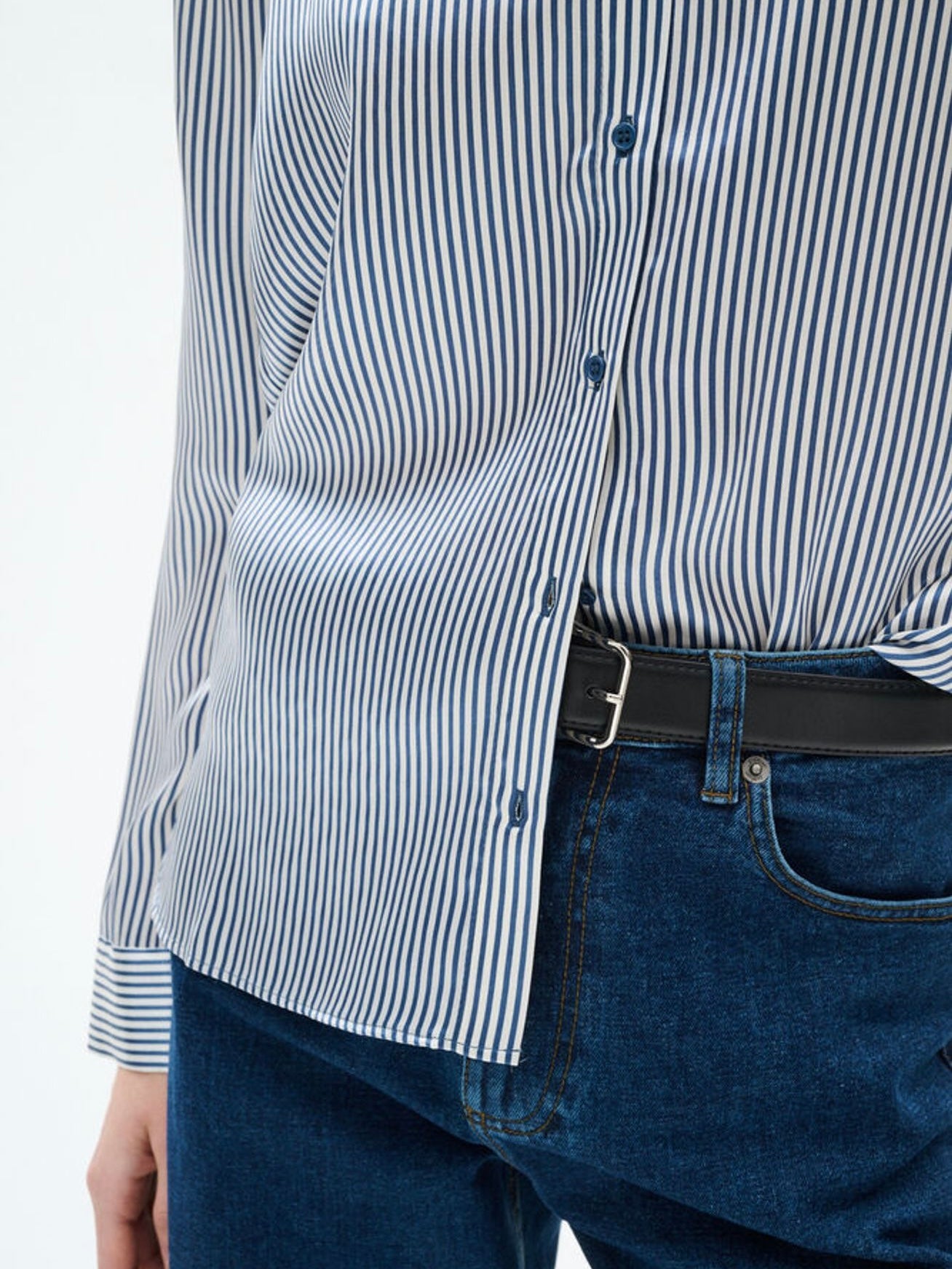 Seidenbluse Leonora IW marine/cremeweiß gestreift