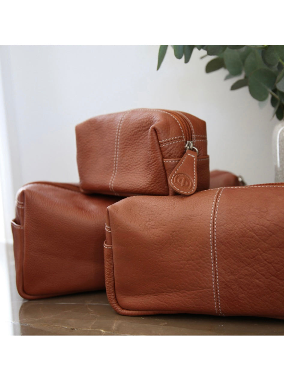 Kulturtasche Leder schwarz, in 2 Größen