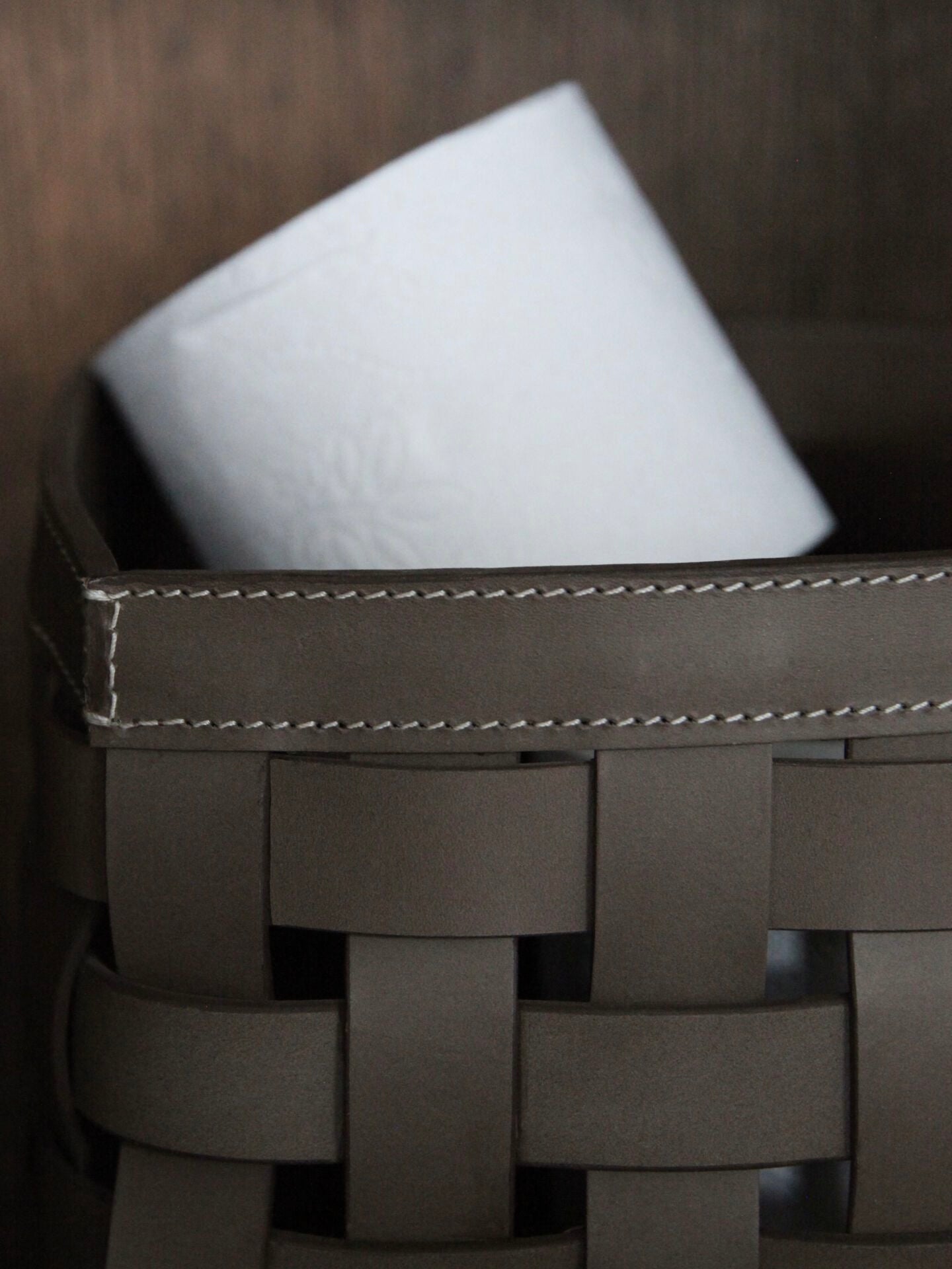 Flechtkorb Leder Small schwarz