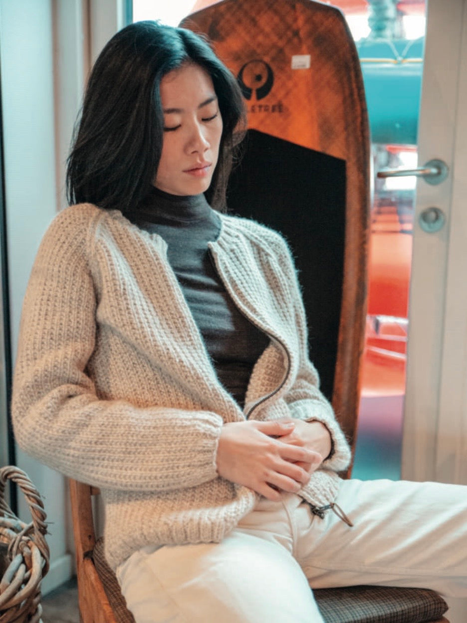 Norweger Strickjacke Sol round neck light beige