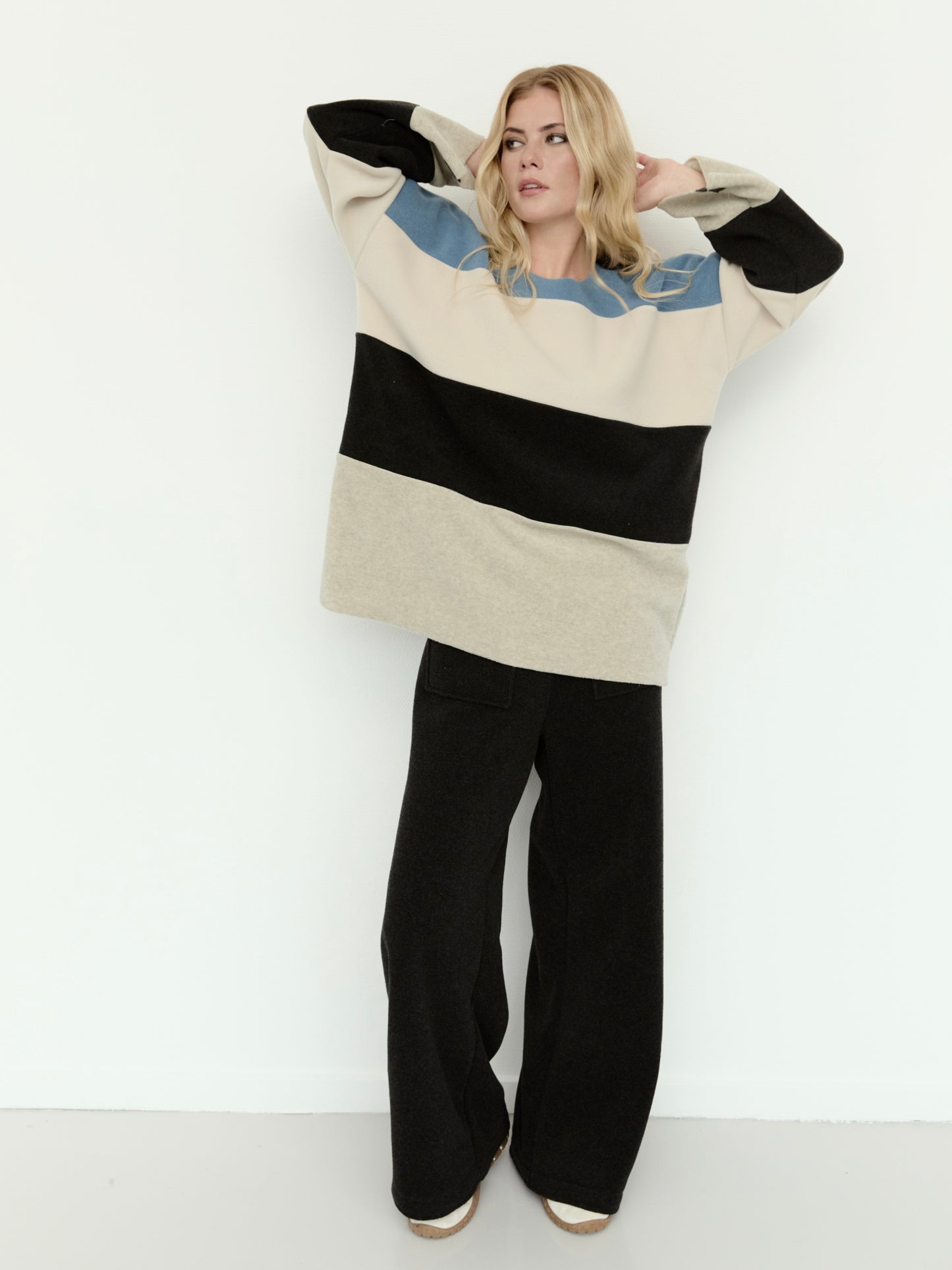 Fleece Pullover 1417 color blocking dusty blue mix