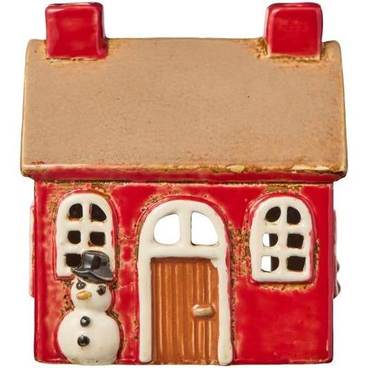 Haus für Teelicht Stillenat, Schneemann neben der Tür
