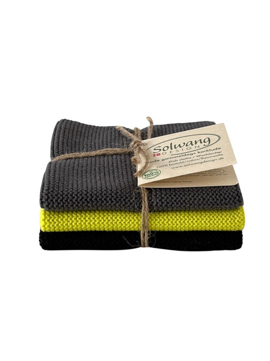 Wischtücher 3er Set dunkelgrau/zitrone/schwarz