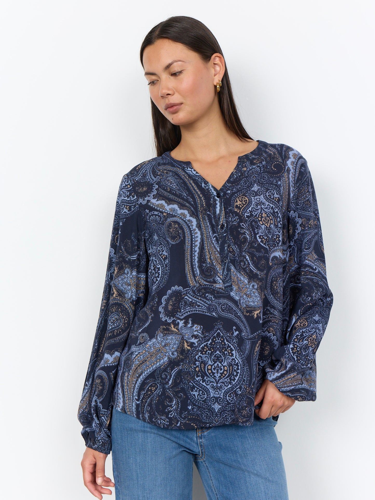 Bluse SC-Halna 2, navy gemustert