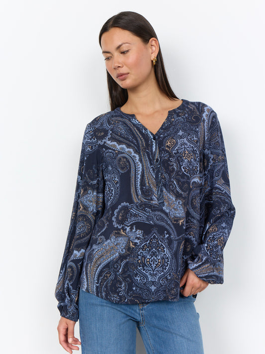 Bluse SC-Halna 2, navy gemustert