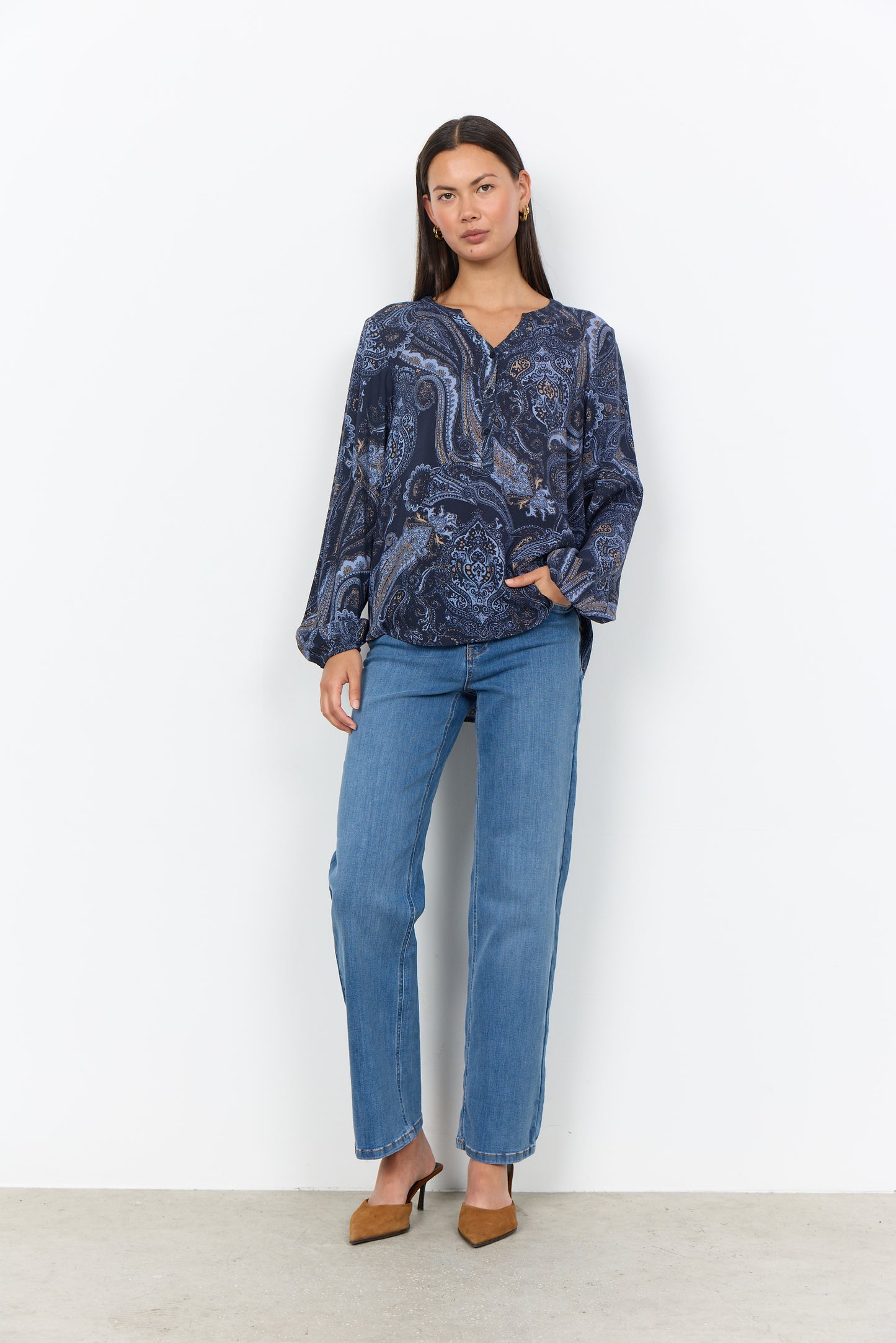 Bluse SC-Halna 2, navy gemustert