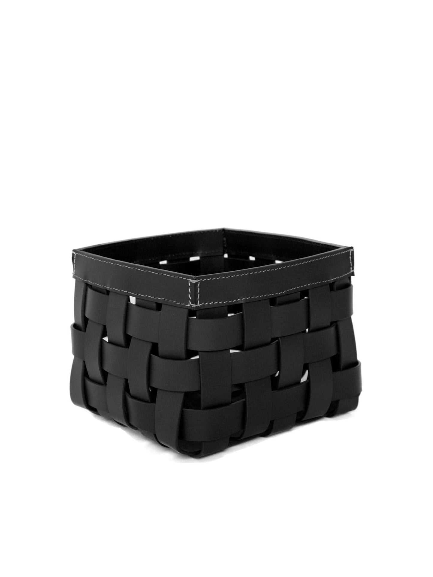 Flechtkorb Leder Small schwarz