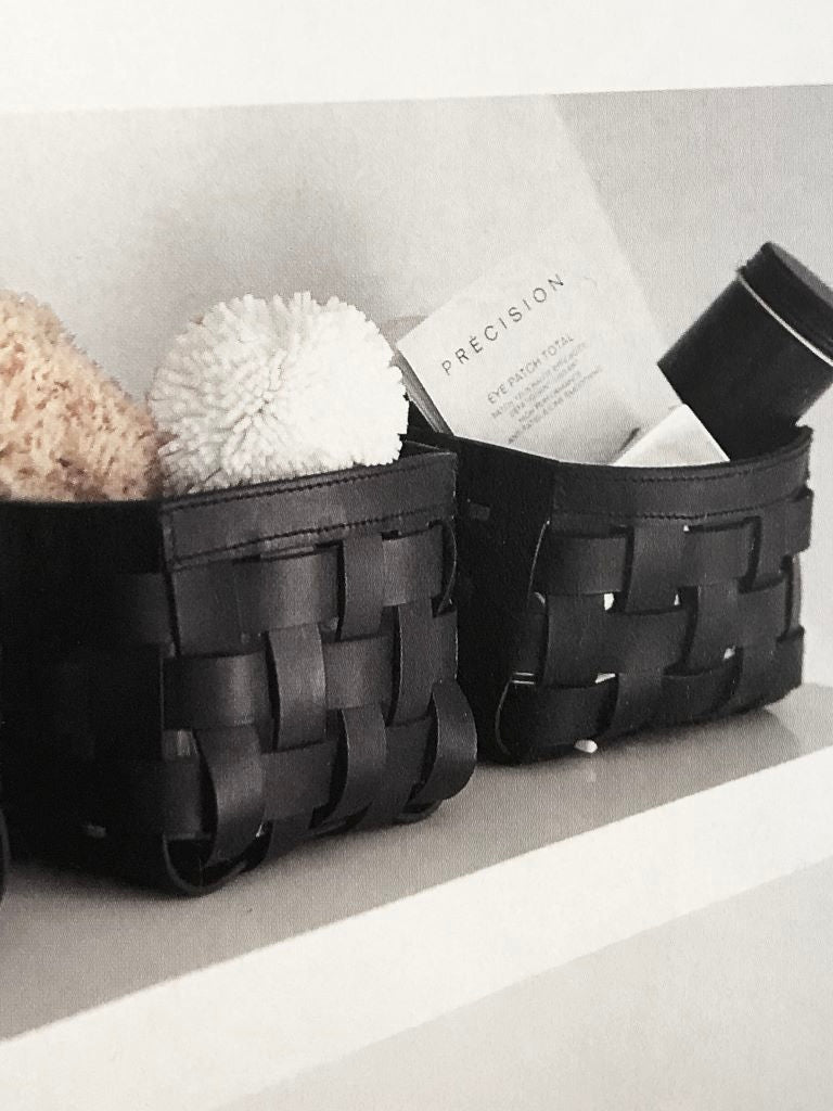 Flechtkorb Leder Small schwarz
