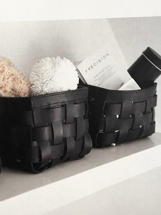 Flechtkorb Leder Small schwarz