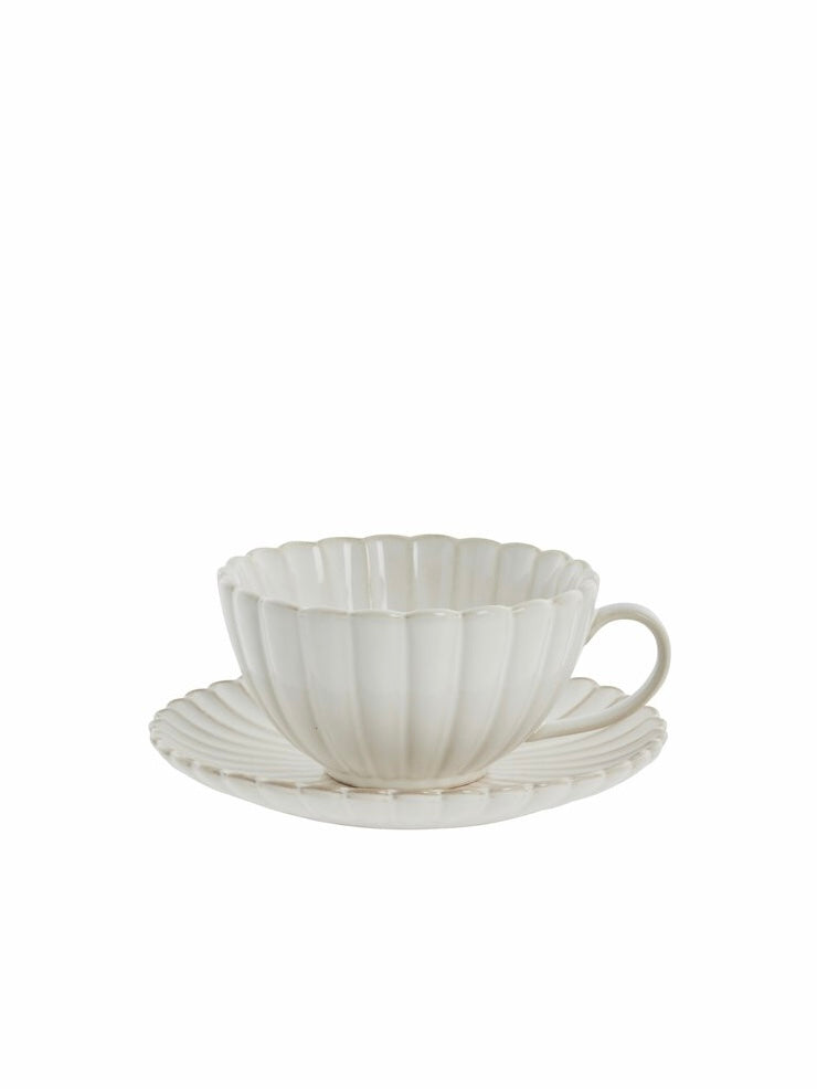 Tasse mit Untertasse Camille cremeweiß