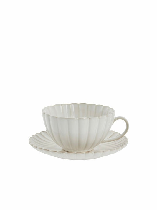 Tasse mit Untertasse Camille cremeweiß