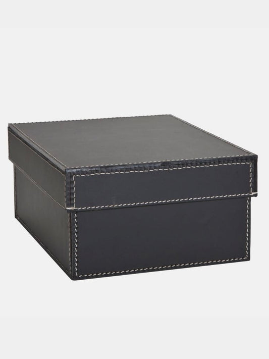 Aufbewahrungsbox mit Deckel Leder schwarz, in 3 Größen