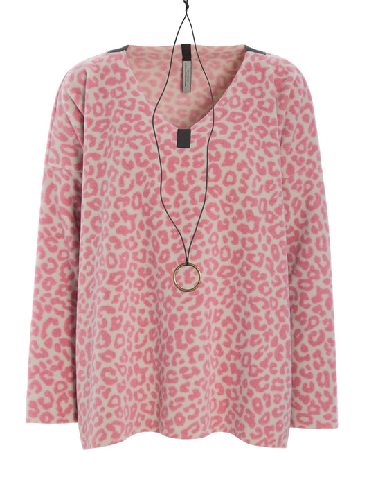 Fleece Pullover V-NECK 1410P pink leo
