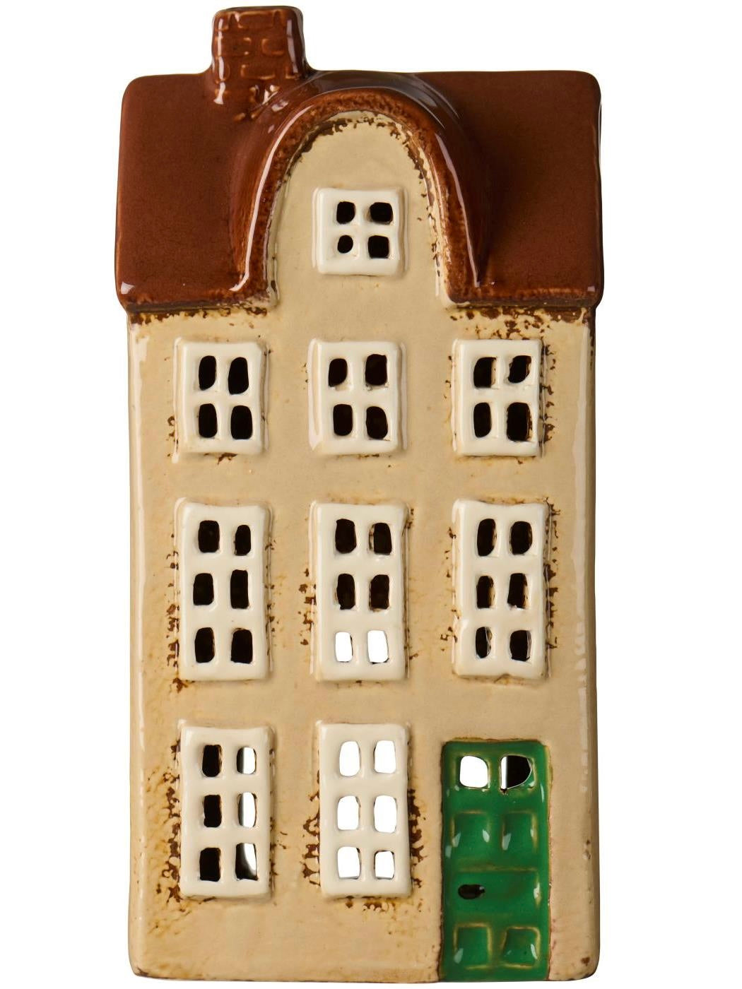 Haus für Teelicht Nyhavn beige mit grüner Tür