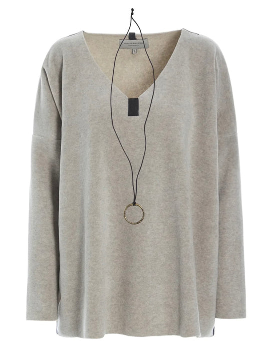 Fleece oversized V-neck Pullover 1336, in 2 Farben