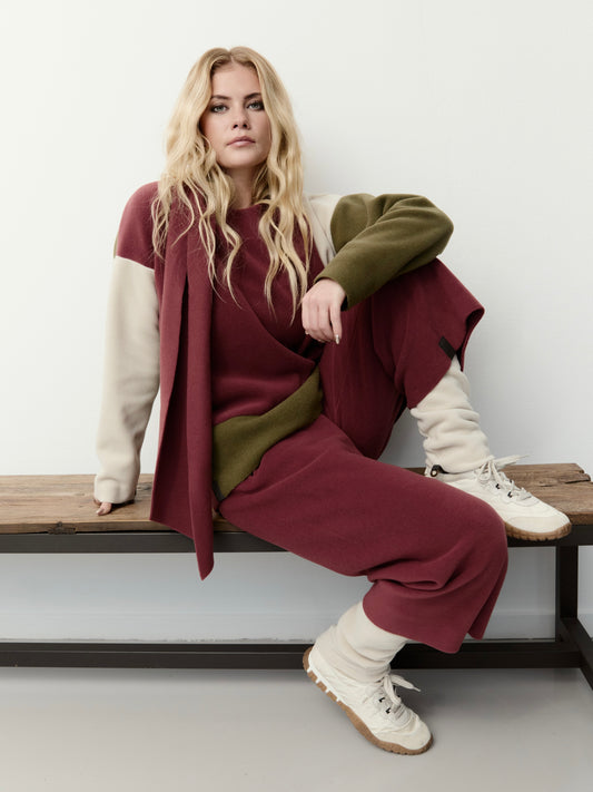 Fleece Pullover 1412 PATCH W. SCARF bordeaux mix