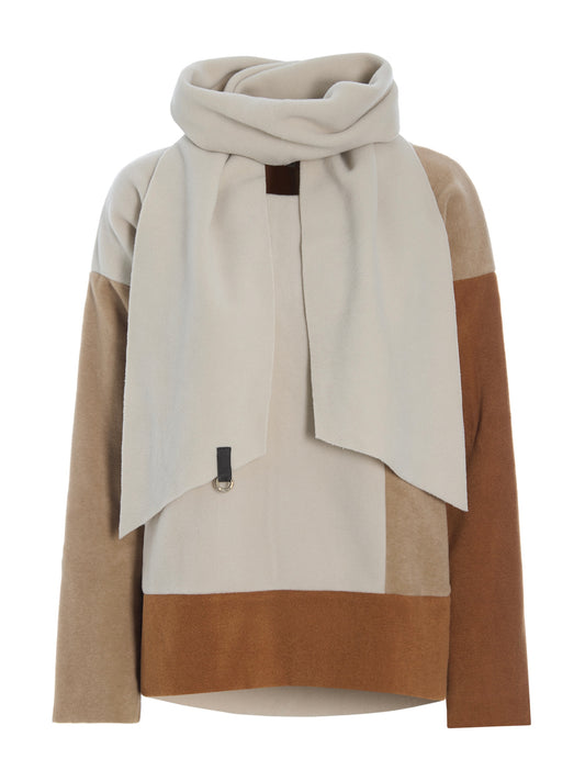 Fleece Pullover 1412 PATCH W. SCARF camel mix