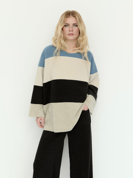 Fleece Pullover 1417 color blocking dusty blue mix