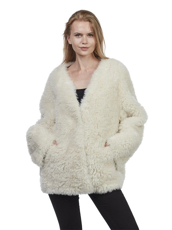 Webpelzjacke Line wollweiß