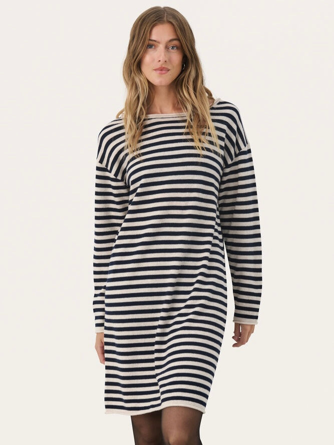 Strickkleid Merima PW french oak/dark navy stripes