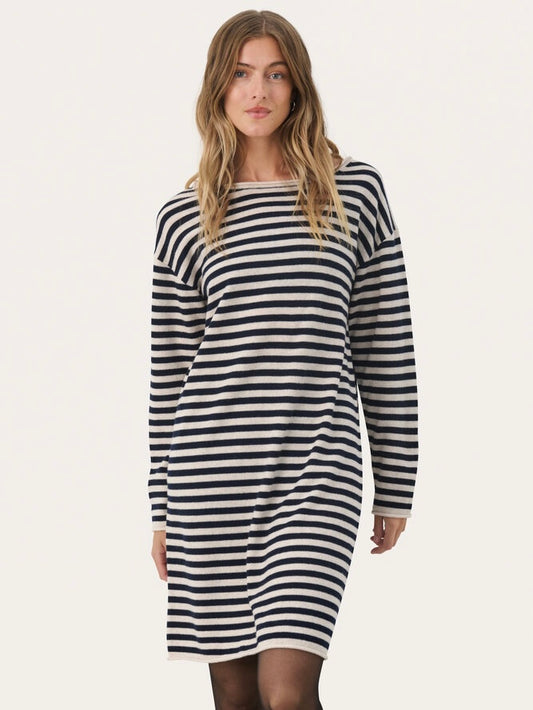 Strickkleid Merima PW french oak/dark navy stripes