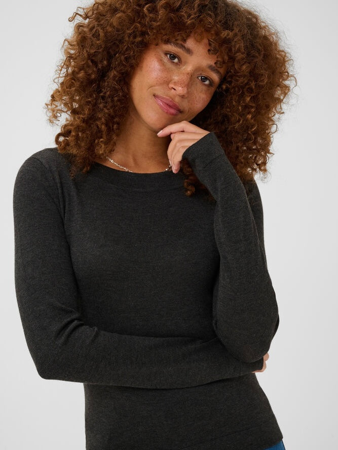 Pullover KAlizza boatneck LS dark grey melange