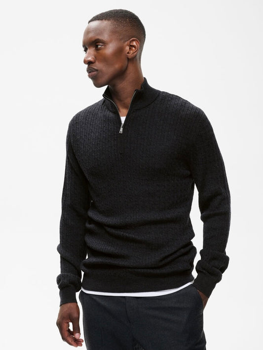 Herren Pullover MAmason SZ cable knit dark grey melange
