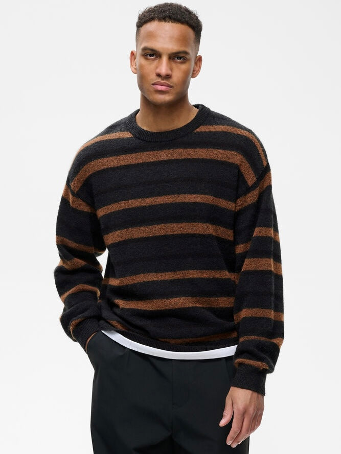Herren Pullover MAsweatio 73 braun/schwarz gestreift