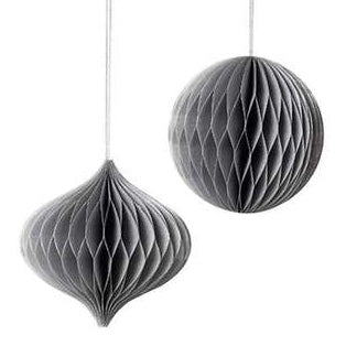 Deko Papieranhänger L, Kugel oder Zwiebel, silbergrau