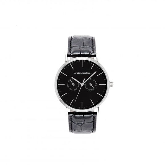 Uhr silber/schwarzes Lederband, 2 Größen