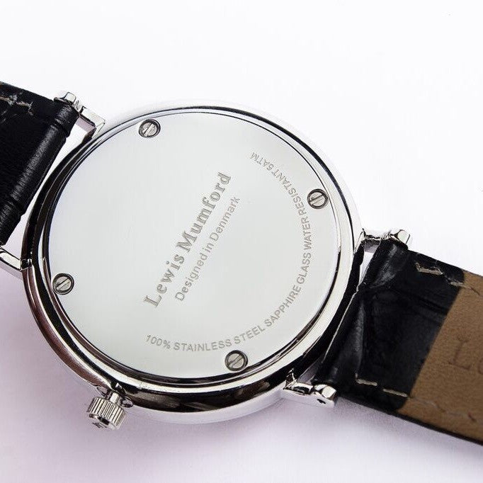 Uhr silber/schwarzes Lederband, 2 Größen