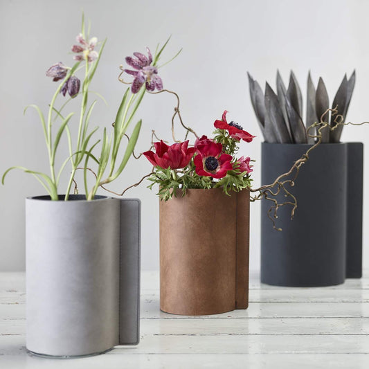 Block Vase Glas/Leder, in 3 Größen und diversen Farben